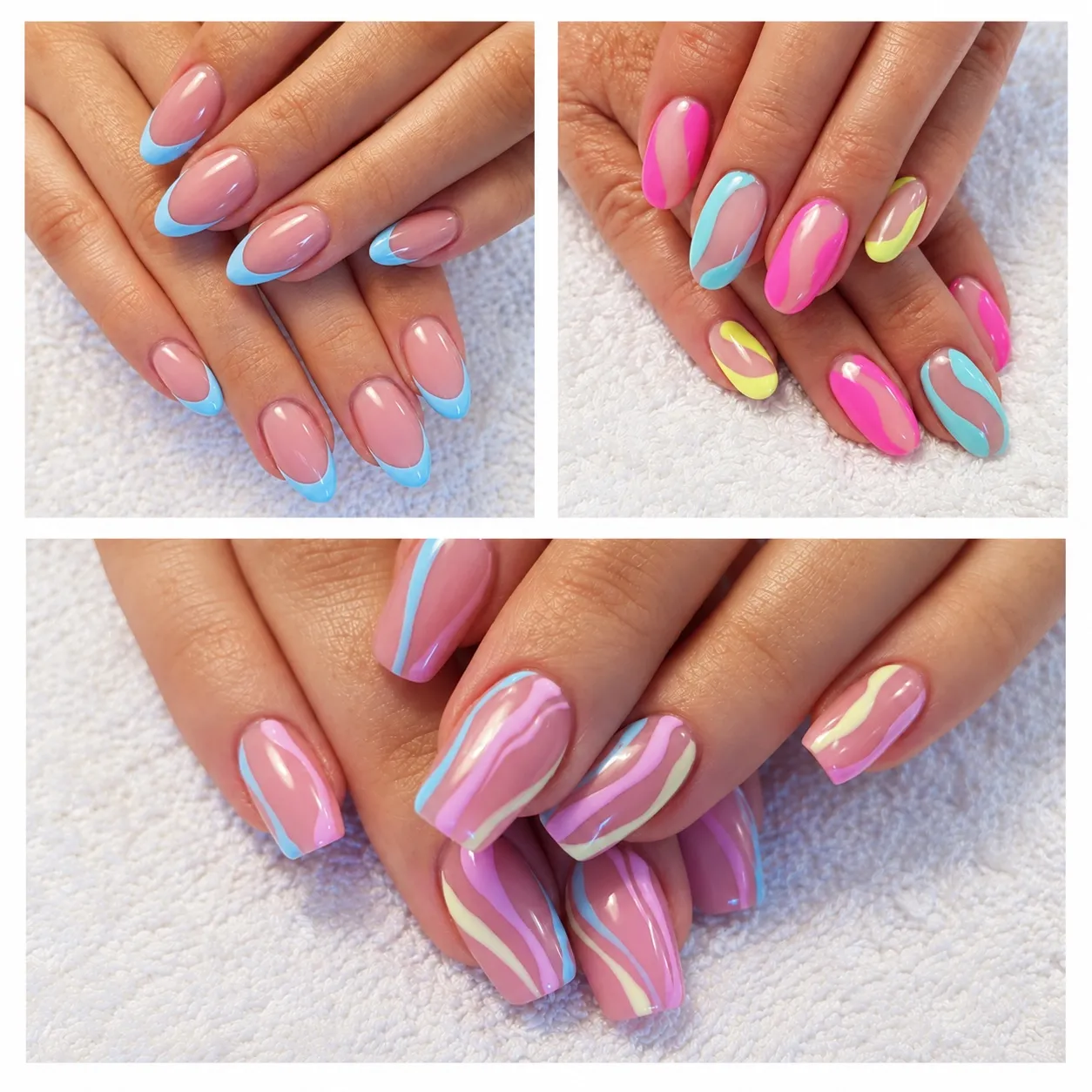 Gel nail art by Judy: pastel French tips and swirls